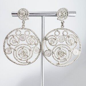 Filigree Spiral Circle Dangle Earrings VTG Sterling Silver 925 Size 2" Length